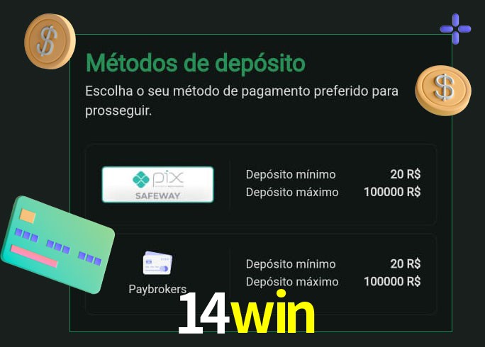 O cassino 14win oferece uma grande variedade de métodos de pagamento
